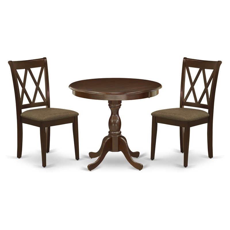 Pemberly Row 3-Piece X-Back Dining Set with Fabric Seats in Mahogany