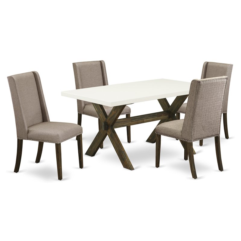 Pemberly Row 5-Piece Wood Dining Room Set in Jacobean Brown & Multi-Color