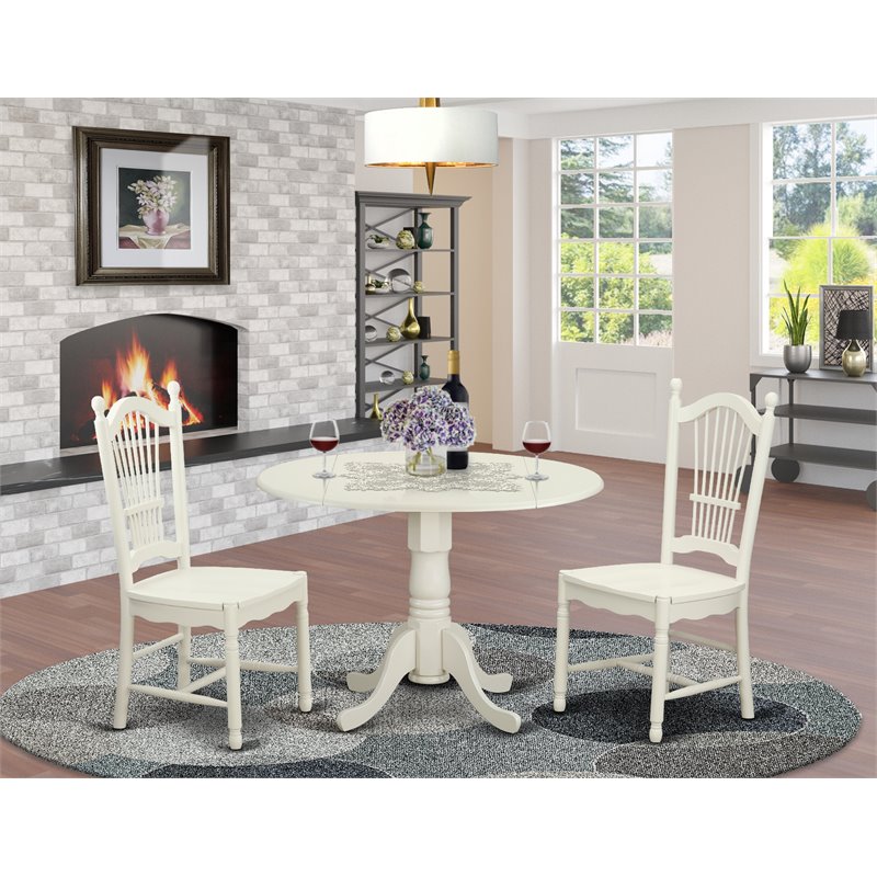 Pemberly Row Traditional 3-Piece Dining Table Set in Linen White