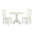 Pemberly Row Traditional 3-Piece Dining Table Set in Linen White