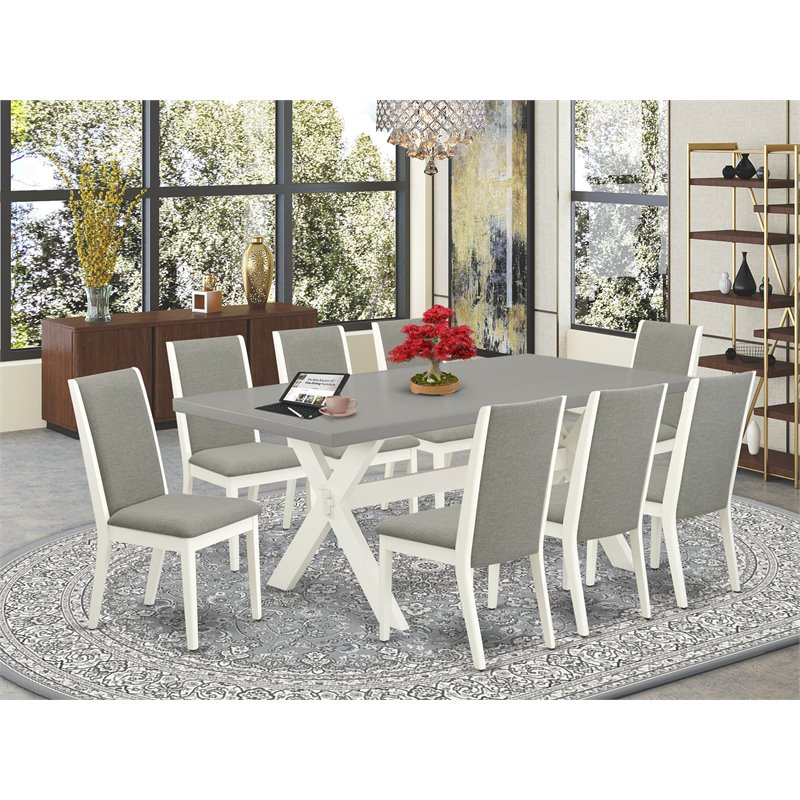 Pemberly Row 9-Piece Wood Dining Set with Shitake Padded Chairs in White