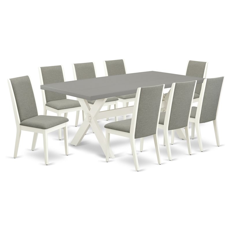 Pemberly Row 9-Piece Wood Dining Set with Shitake Padded Chairs in White