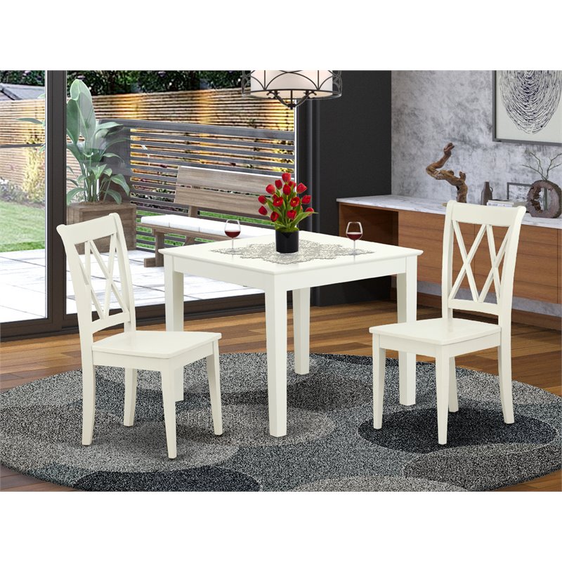 Pemberly Row 3-Pc Dining Set Wood Table and Chairs in Linen White Finish