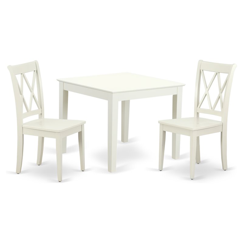 Pemberly Row 3-Pc Dining Set Wood Table and Chairs in Linen White Finish