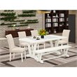 Pemberly Row 6-Pc Wood Dining Set with Linen White Table and Bench