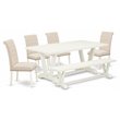 Pemberly Row 6-Pc Wood Dining Set with Linen White Table and Bench