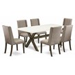 Pemberly Row 7-Pc X-Leg Dining Table Set in Black Finish with Blue Chairs