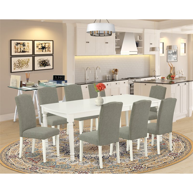Pemberly Row 9-Piece Dining Set in Linen White with Parson Chairs