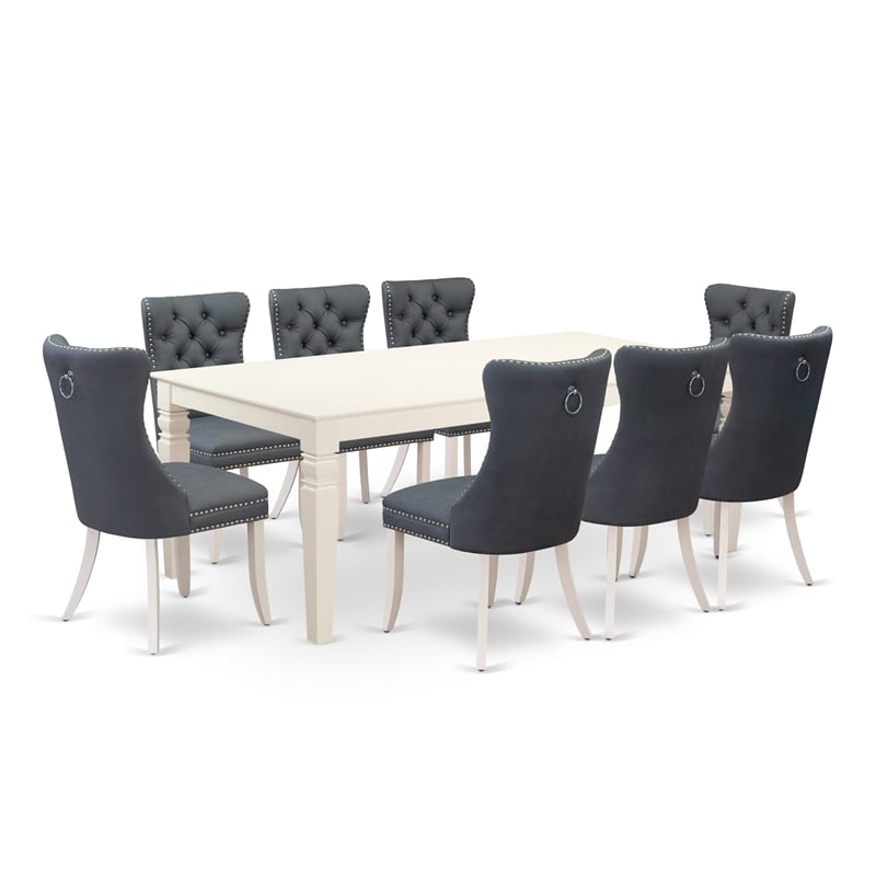 Pemberly Row 9-Piece Dining Set with Linen White Table & Gray Upholstery