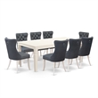 Pemberly Row 9-Piece Dining Set with Linen White Table & Gray Upholstery