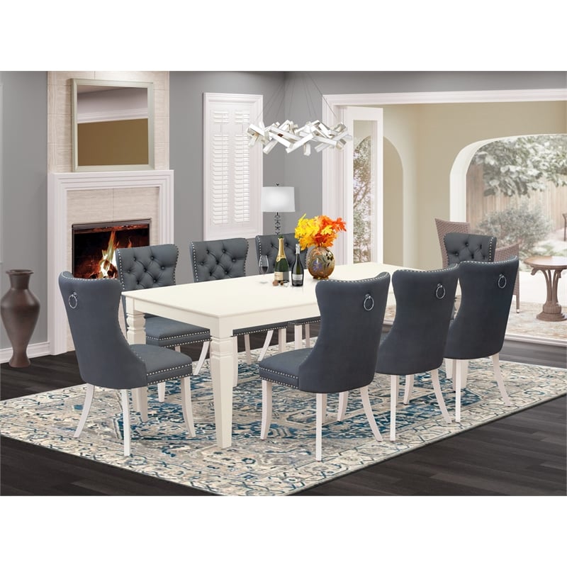Pemberly Row 9-Piece Dining Set with Linen White Table & Gray Upholstery