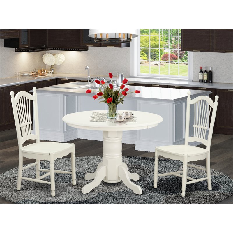 Pemberly Row 3-Piece Round Dining Table Set in Linen White Finish