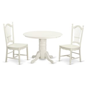 Pemberly Row 3-Piece Round Dining Table Set in Linen White Finish