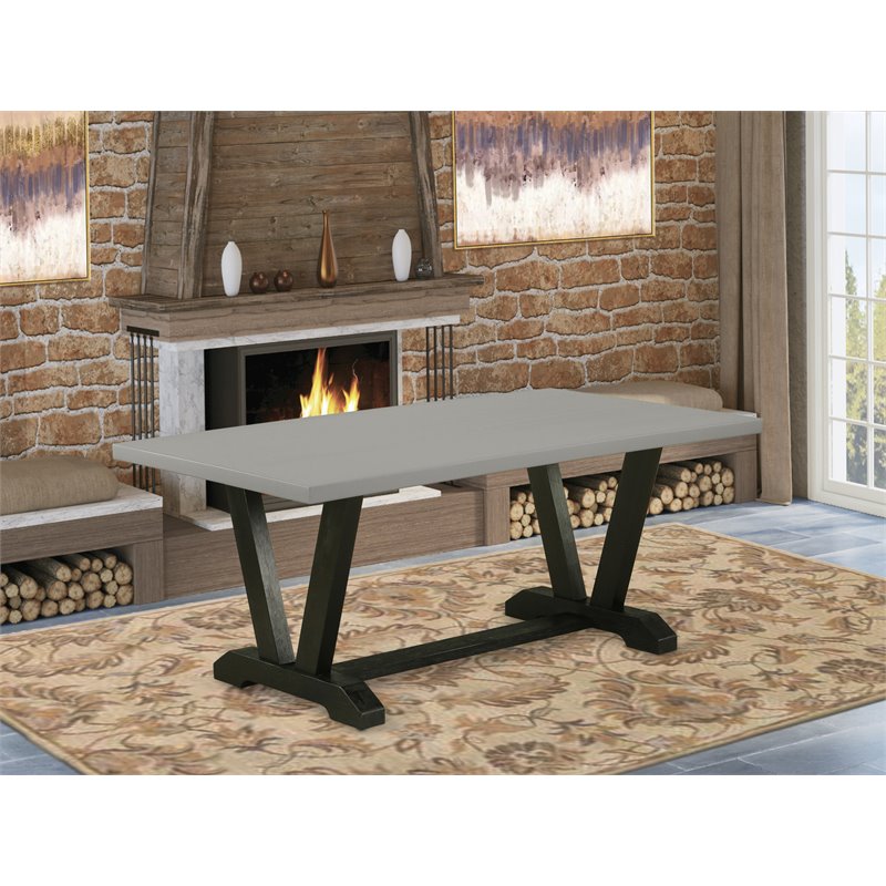 Pemberly Row Rectangle Rubber Wood Dining Table in Gray and Black