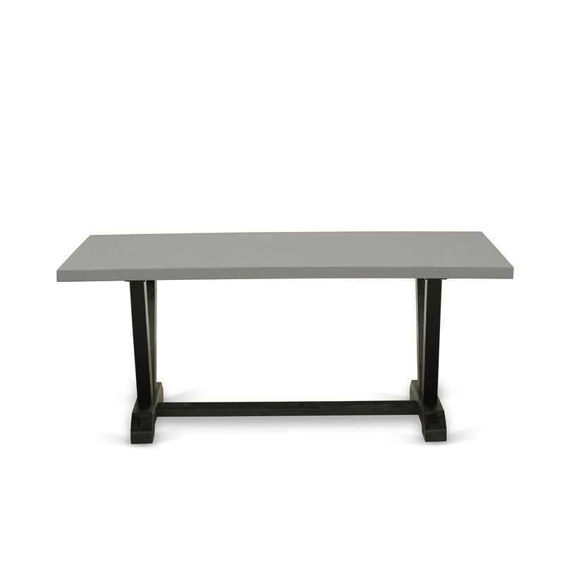 Pemberly Row Rectangle Rubber Wood Dining Table in Gray and Black