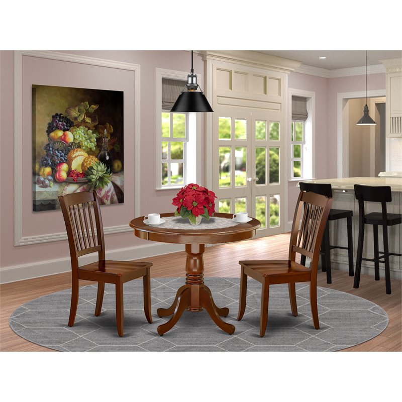 Pemberly Row 3-Piece Dining Set w/ Mahogany Finish and Slatted Chairs