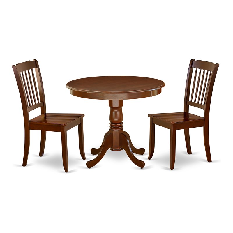 Pemberly Row 3-Piece Dining Set w/ Mahogany Finish and Slatted Chairs