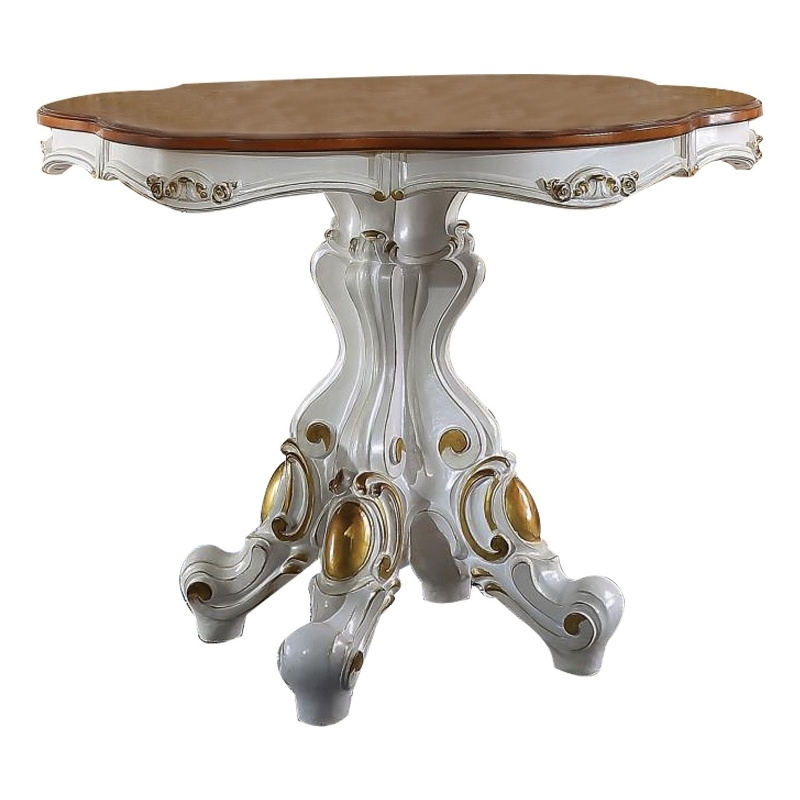 Pemberly Row Scalloped Counter Table with Pedestal Base in White & Brown