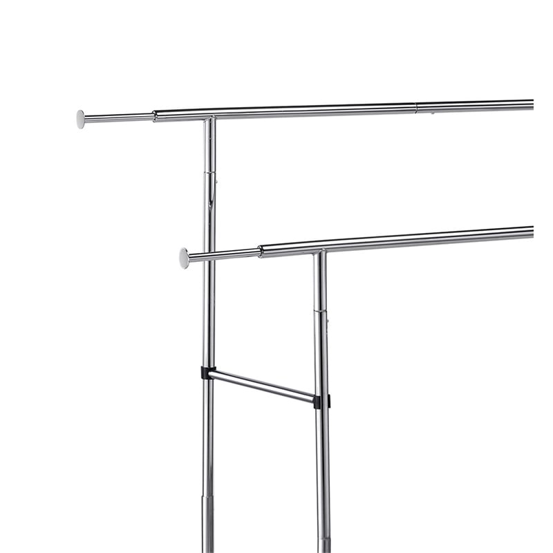 Pemberly Row Dual Bar Garment Rack with Casters 80 lbs Per Bar in Chrome