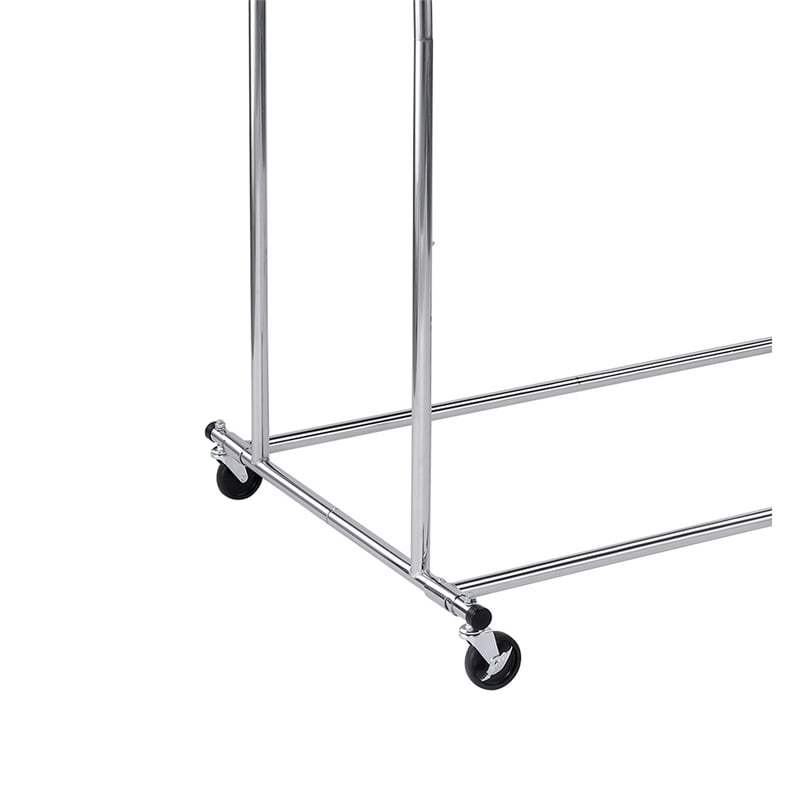 Pemberly Row Dual Bar Garment Rack with Casters 80 lbs Per Bar in Chrome