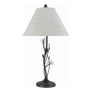 Pemberly Row Pine Twig 150W Table Lamp with Conical Shade in Bronze/White