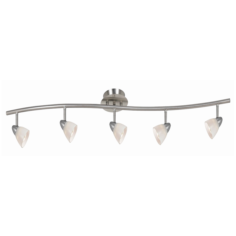 Pemberly Row 5-Light Track Fixture with Glass Shades in White & Silver