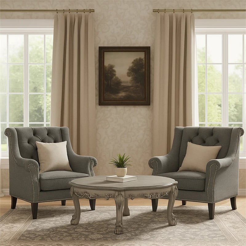 Pemberly Row Scalloped Top Coffee Table with Claw Legs in Antique Silver