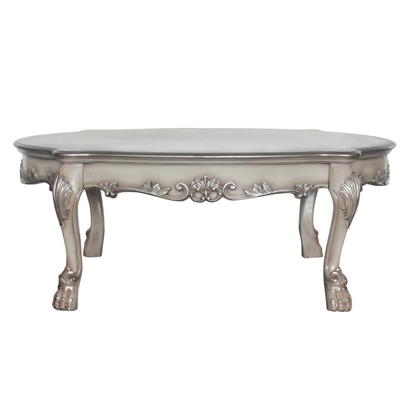 Pemberly Row Scalloped Top Coffee Table with Claw Legs in Antique Silver
