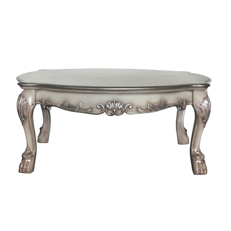 Pemberly Row Scalloped Top Coffee Table with Claw Legs in Antique Silver