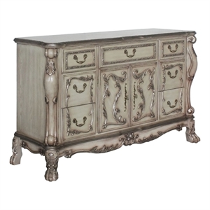 Pemberly Row 7-Drawer Nightstand with Carved Details in Antique Gray