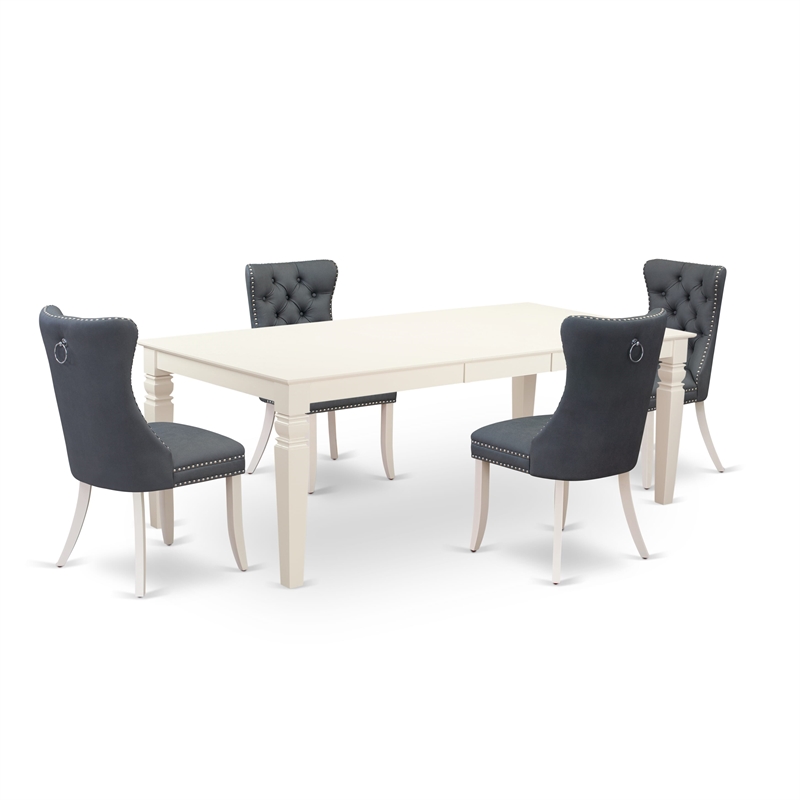 Pemberly Row 5-Piece Kitchen Table Set Rubberwood Gray Upholstery