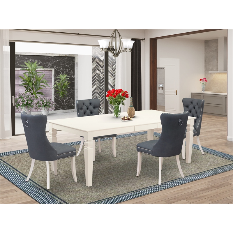 Pemberly Row 5-Piece Kitchen Table Set Rubberwood Gray Upholstery