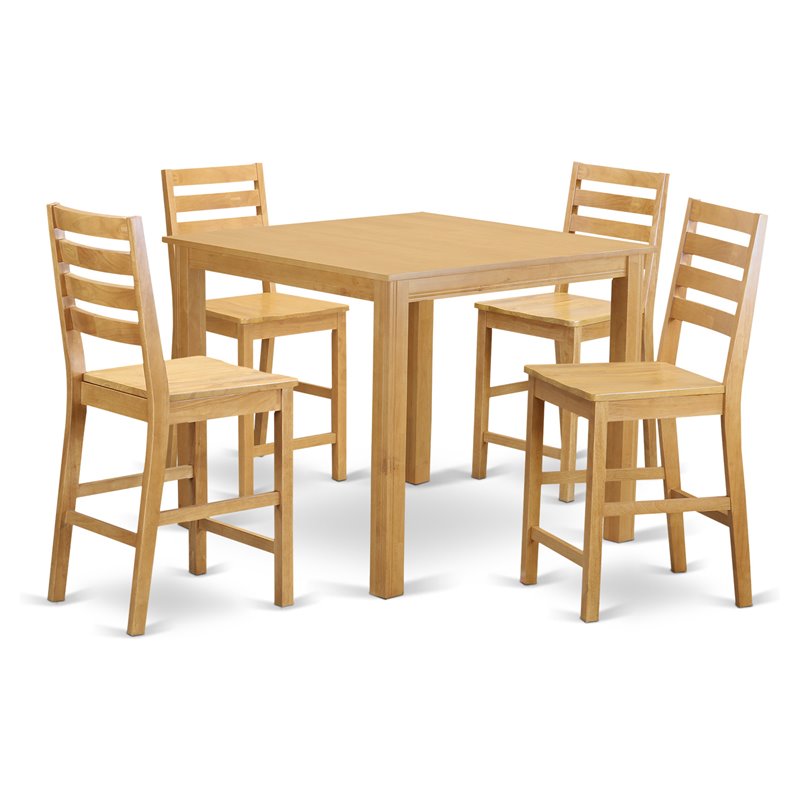 Pemberly Row 5-Piece Wood Dining Set with Ladder Back Stools in Oak Finish