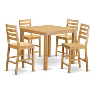Pemberly Row 5-Piece Wood Dining Set with Ladder Back Stools in Oak Finish