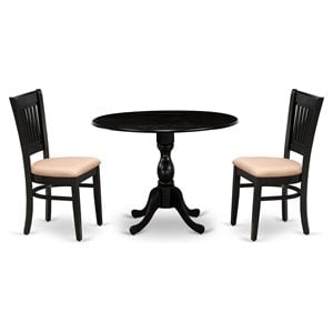 Pemberly Row 3-Piece Wood & Linen Drop Leaf Dining Set in Black
