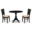 Pemberly Row 3-Piece Wood & Linen Drop Leaf Dining Set in Black