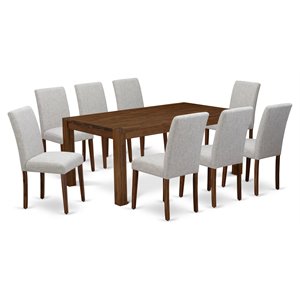 Pemberly Row 9-Piece Wood Dining Set in Antique Walnut and Doeskin