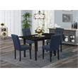 Pemberly Row 5-Piece Rubberwood Dining Table Set in Black and Navy Blue