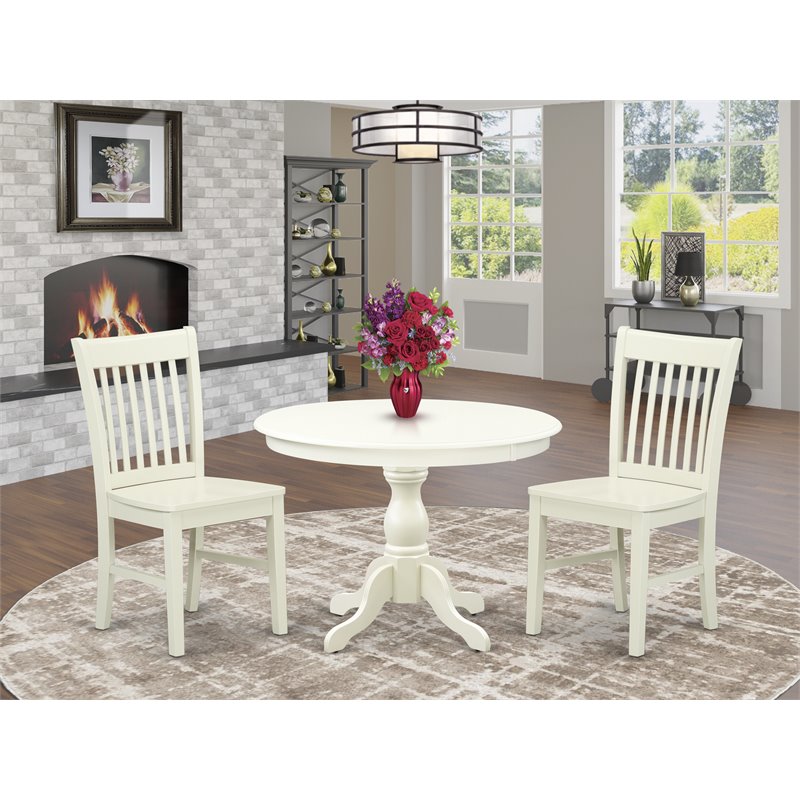 Pemberly Row 3-Piece Round Wood Dining Set in Linen White Finish