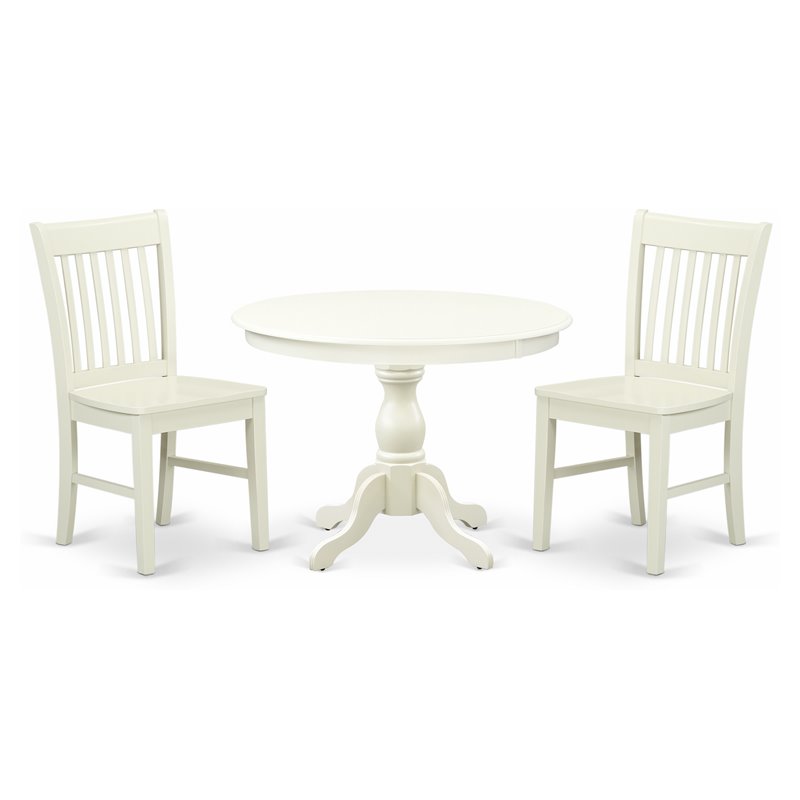 Pemberly Row 3-Piece Round Wood Dining Set in Linen White Finish