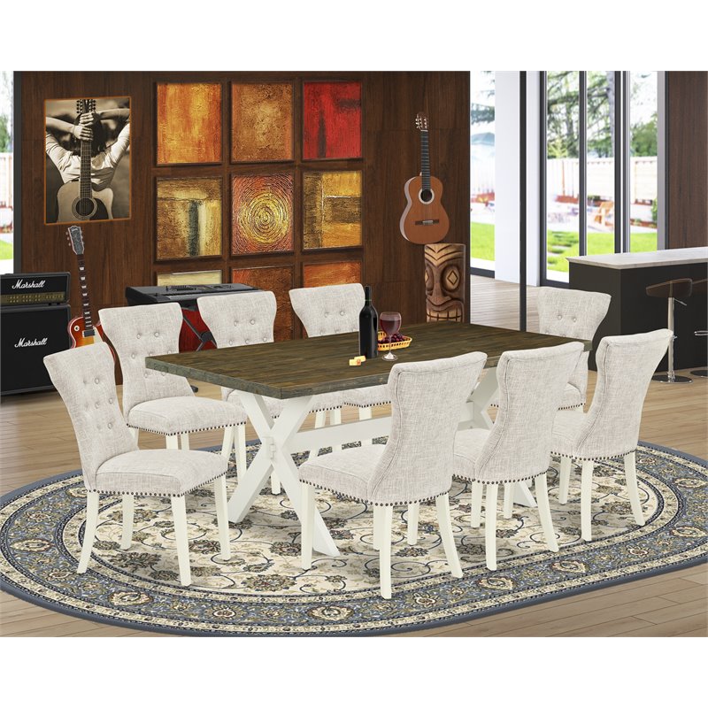 Pemberly Row 9-Piece Wood Dining Set with Button Tufted Chairs