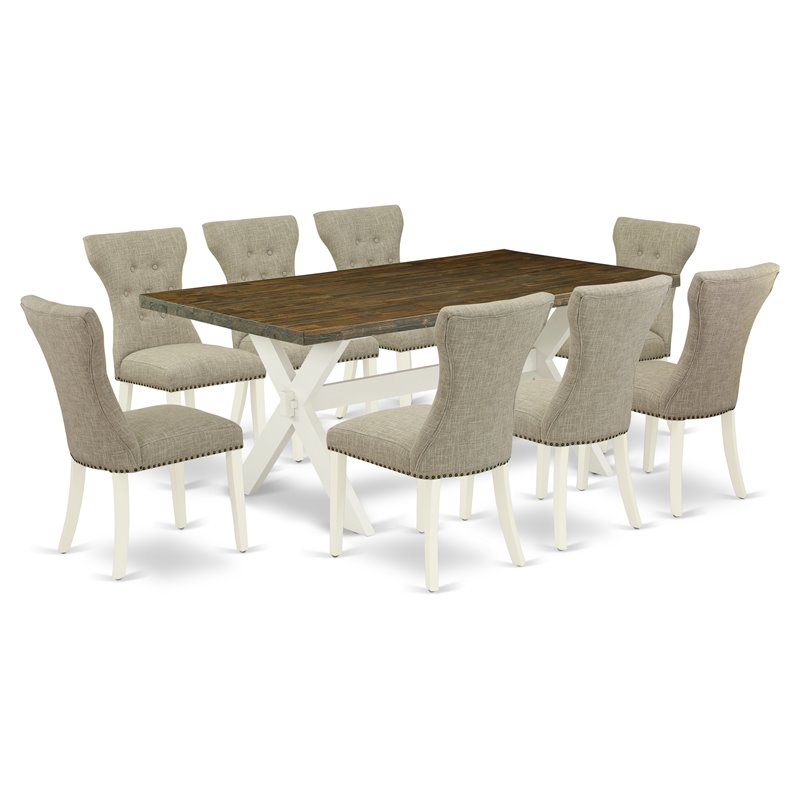 Pemberly Row 9-Piece Wood Dining Set with Button Tufted Chairs