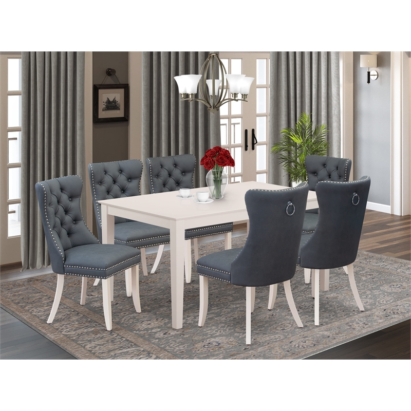 Pemberly Row 7-Piece Kitchen Table Set in Linen White/Platinum Gray Finish