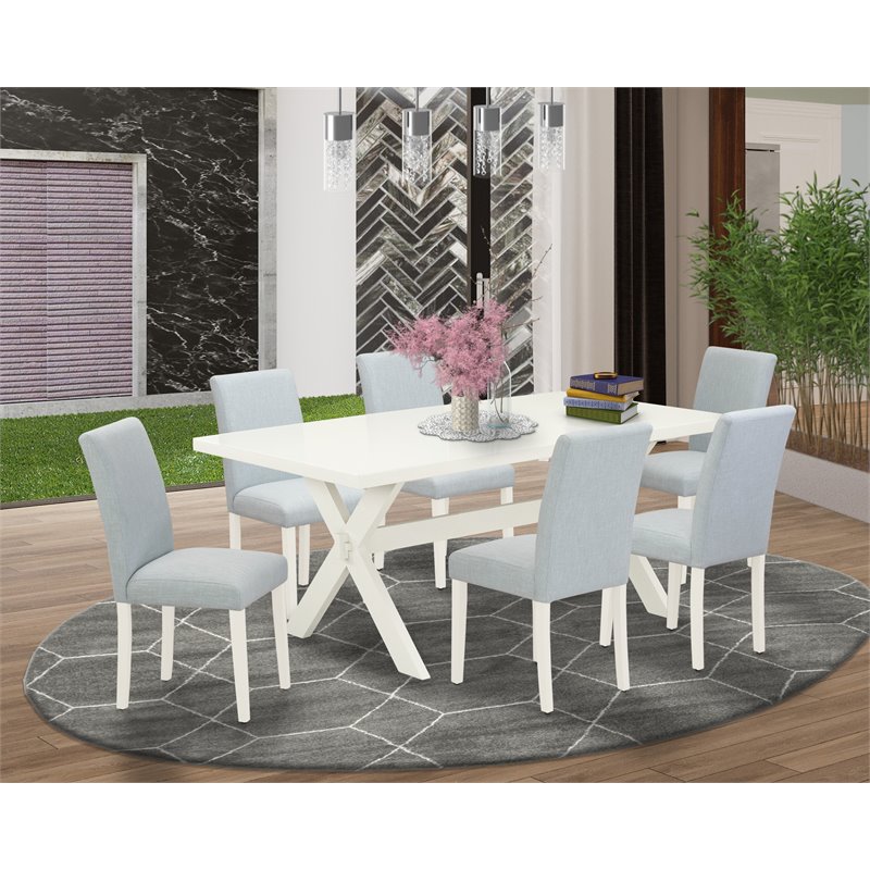Pemberly Row X-Style 7-Piece Wood Dining Set in White/Baby Blue