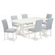 Pemberly Row X-Style 7-Piece Wood Dining Set in White/Baby Blue