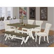 Pemberly Row X-Style 6-Piece Dining Set with Bench in Linen White/Doeskin