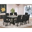 Pemberly Row 9-Piece Wood Dining Set with Linen Fabric Seats in Black