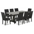 Pemberly Row 9-Piece Wood Dining Set with Linen Fabric Seats in Black