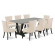 Pemberly Row 9-Piece Dining Set with Wood Table in Black/Light Beige