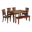 Pemberly Row 6-Piece Mahogany Dining Set with Modern Wood Bench